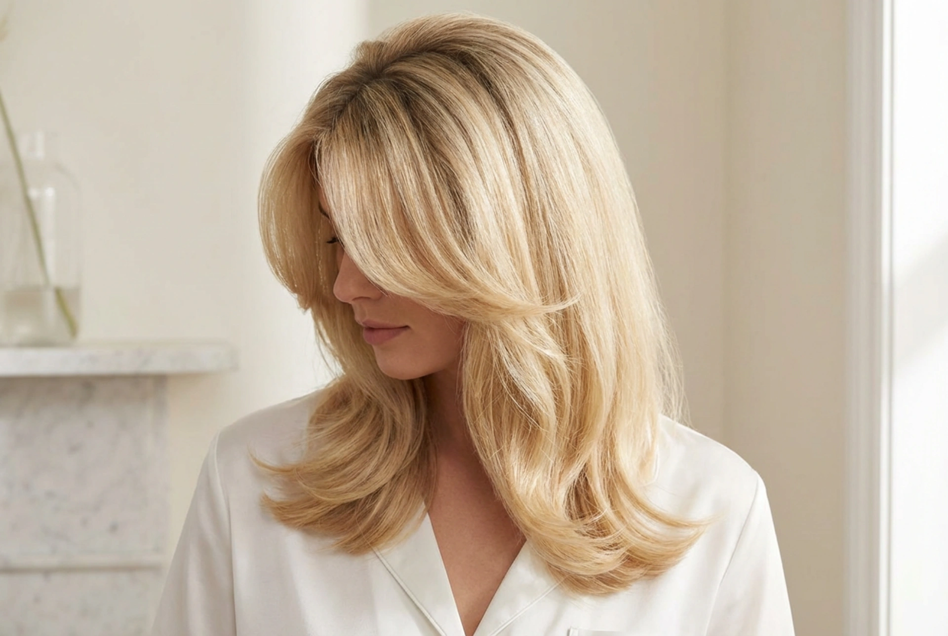 Fryzura lat 90: objętość, pasma przy twarzy i wywinięte końcówki