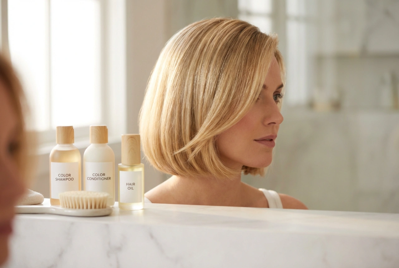 Krótkie blond włosy: stylizacja z ochroną koloru i połyskiem