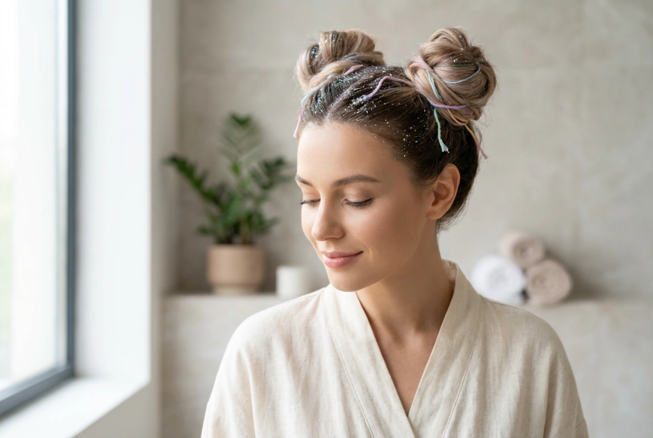 Szalone fryzury damskie na festiwal: brokat, space buns i kolorowe pasma