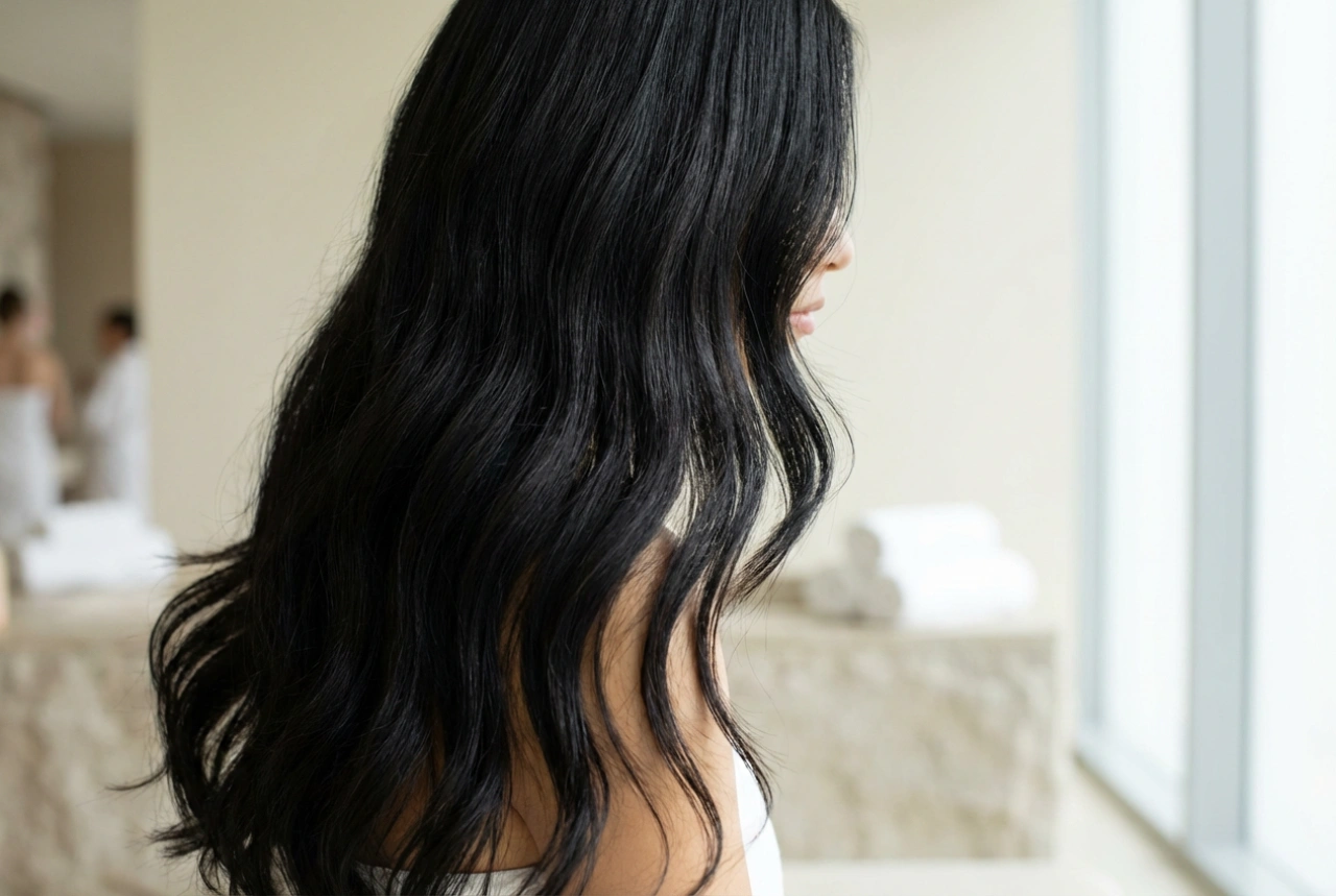 Stylizacja i lekkość: długie czarne włosy bez efektu hełmu