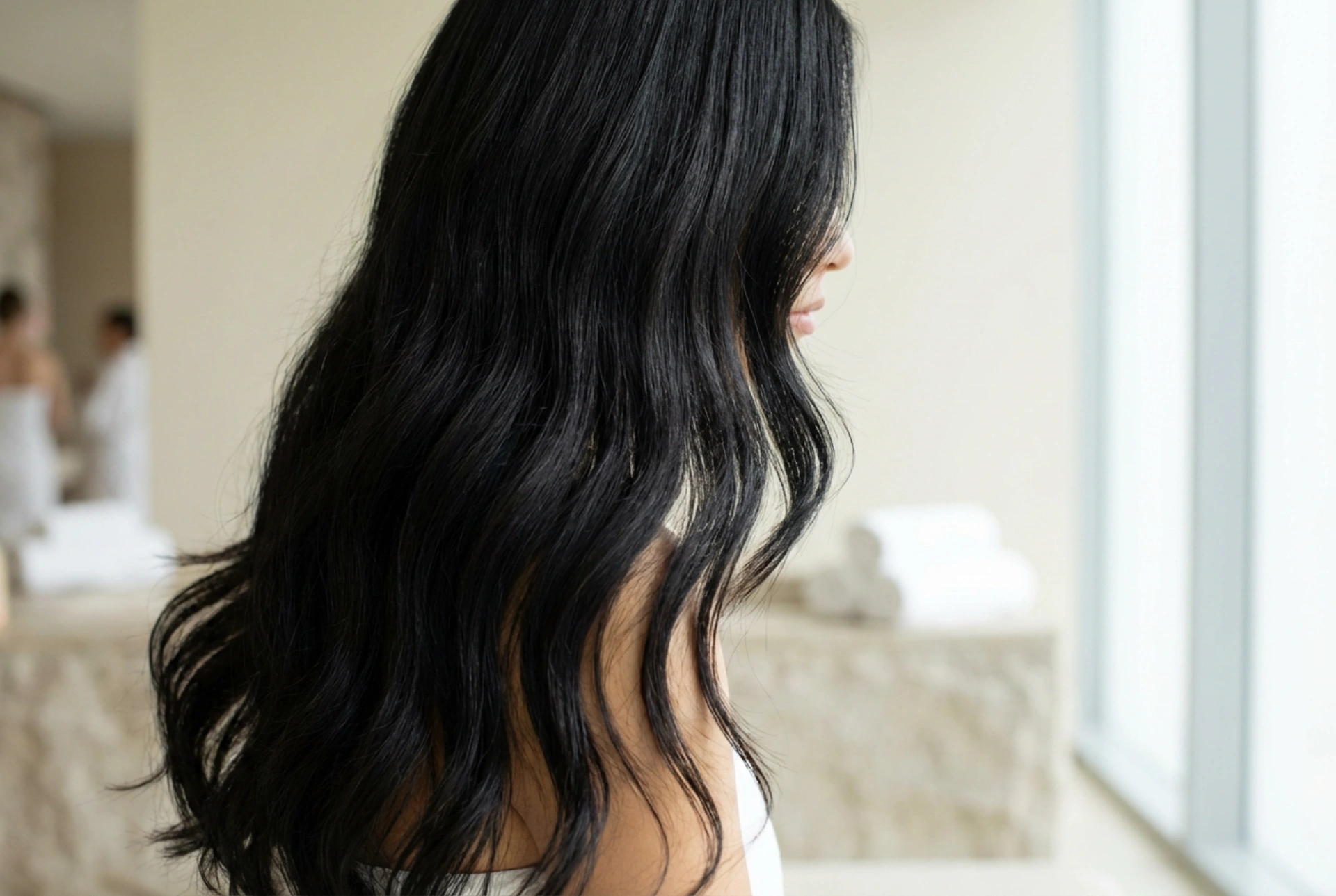 Stylizacja i lekkość: długie czarne włosy bez efektu hełmu