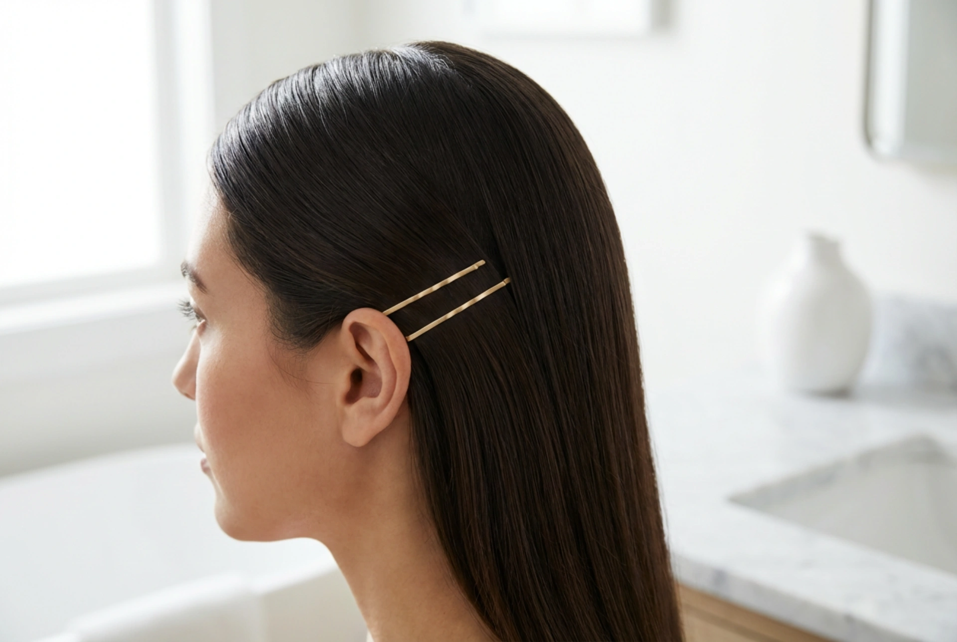 Fryzura damska za ucho: eleganckie ułożenie z wsuwkami i żelem