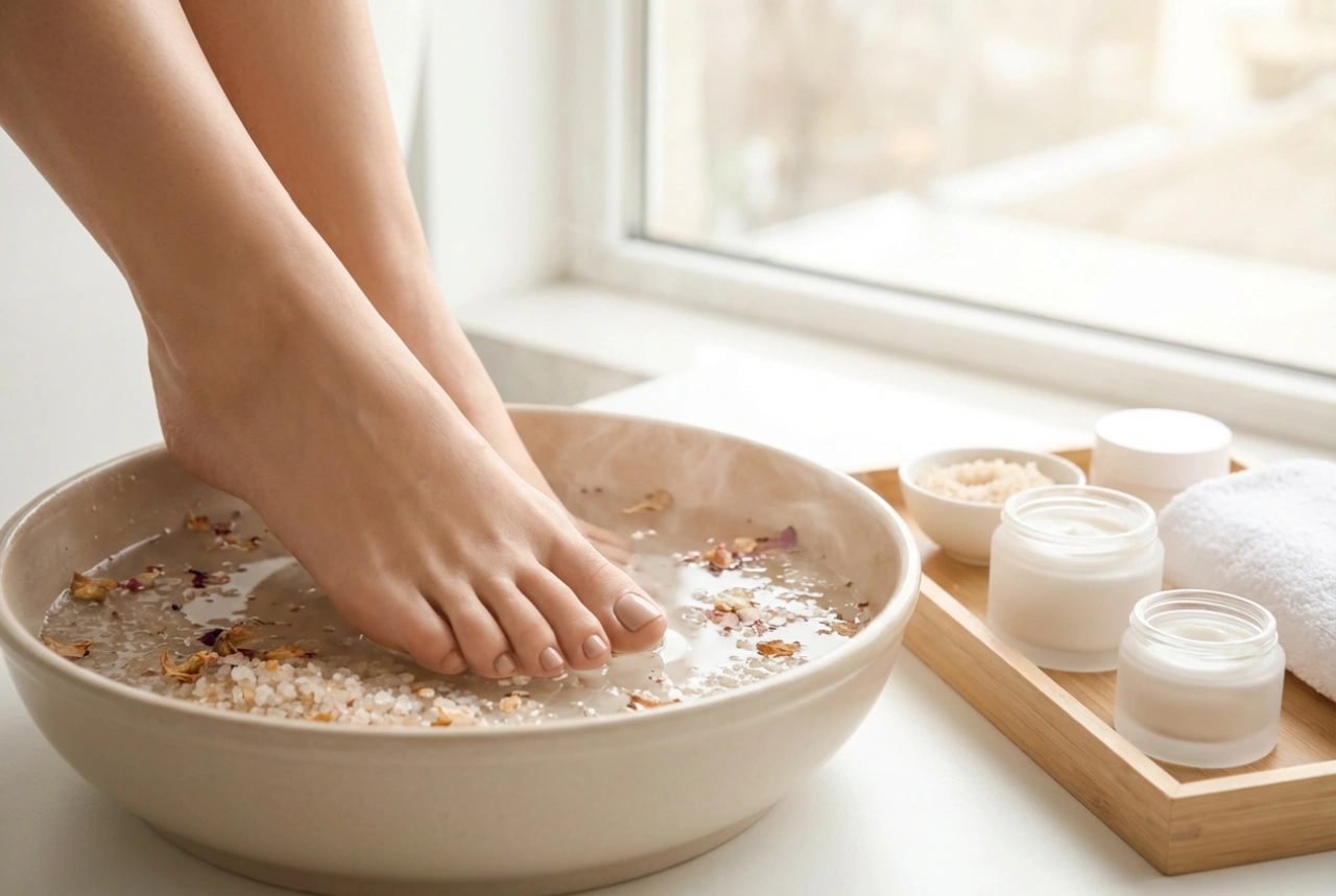 Pękające stopy: jak łączyć peeling, krem i kąpiel solną