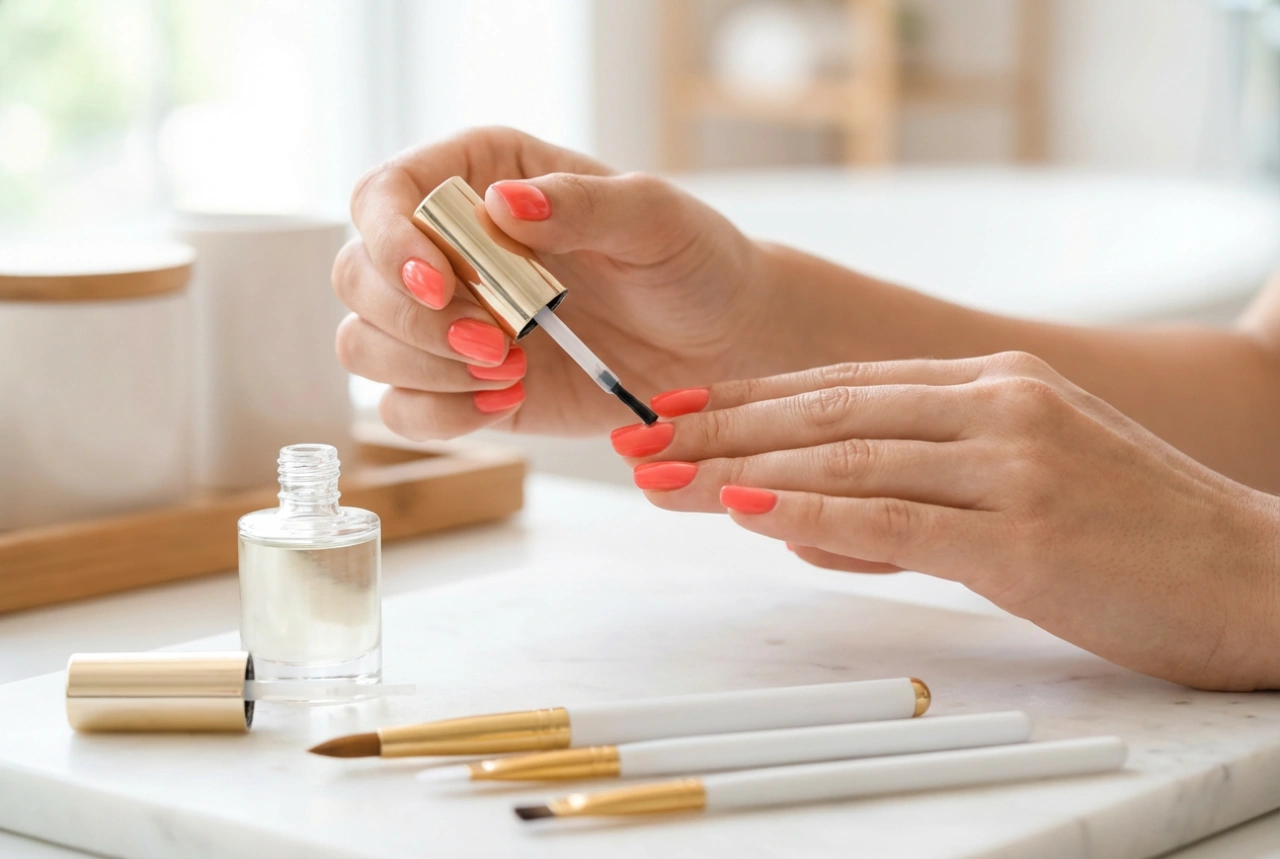 Jasny manicure hybrydowy bez smug: przygotowanie płytki i aplikacja