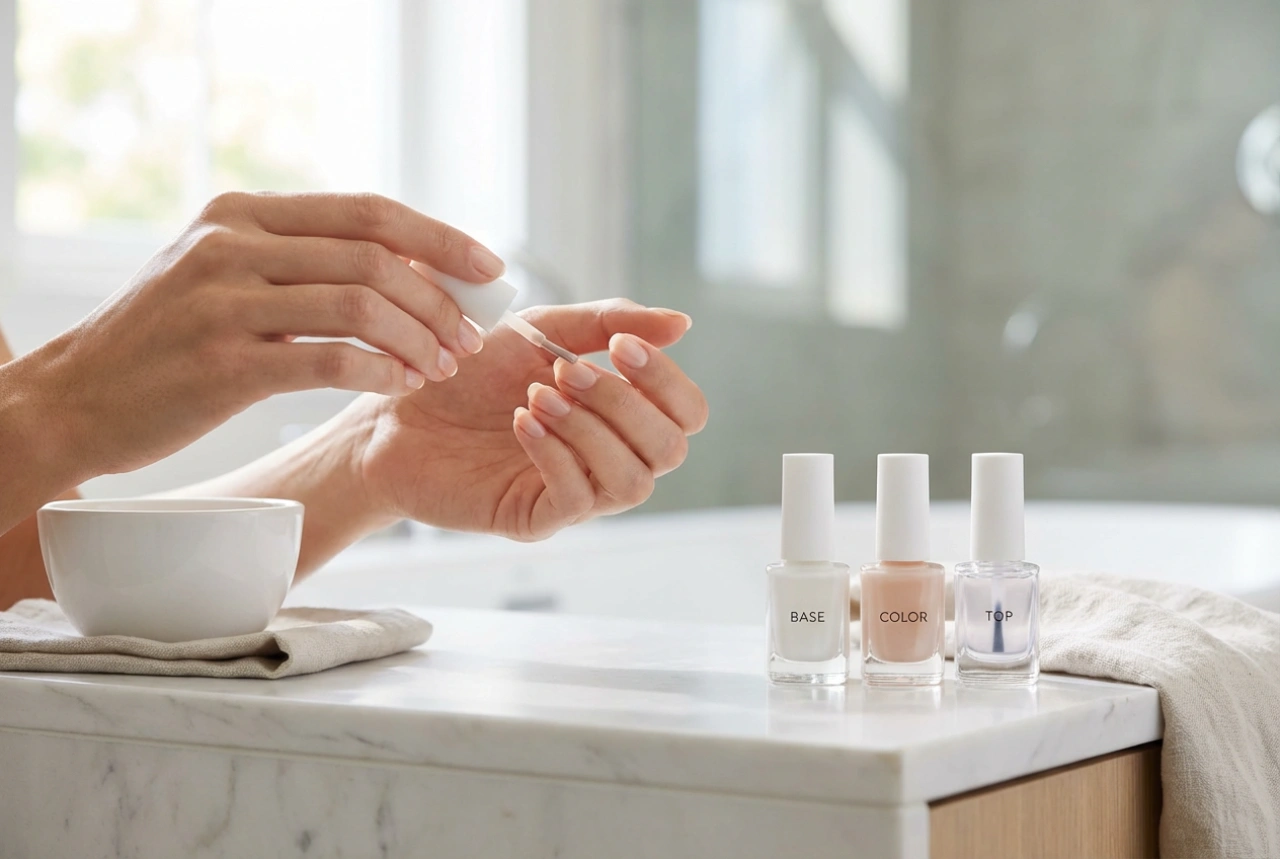 Naturalny manicure hybrydowy krok po kroku: baza, kolor i top