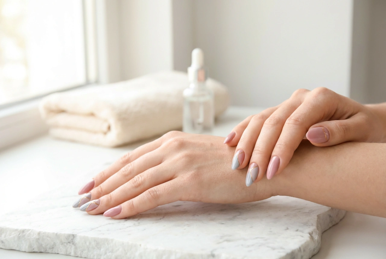 Różowo-szare paznokcie: delikatne kontrasty krok po kroku