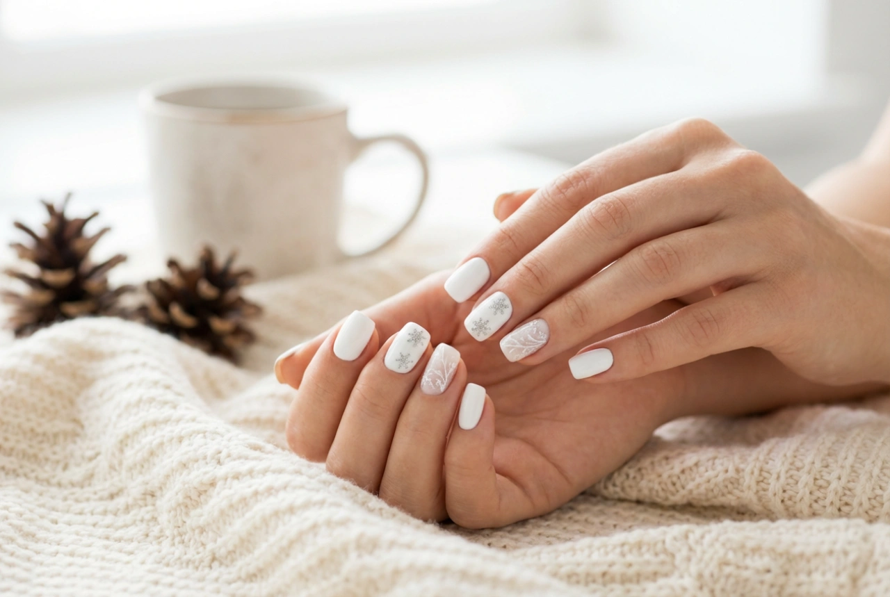 Jak zrobić białe świąteczne paznokcie: wzory, zdobienia i połysk