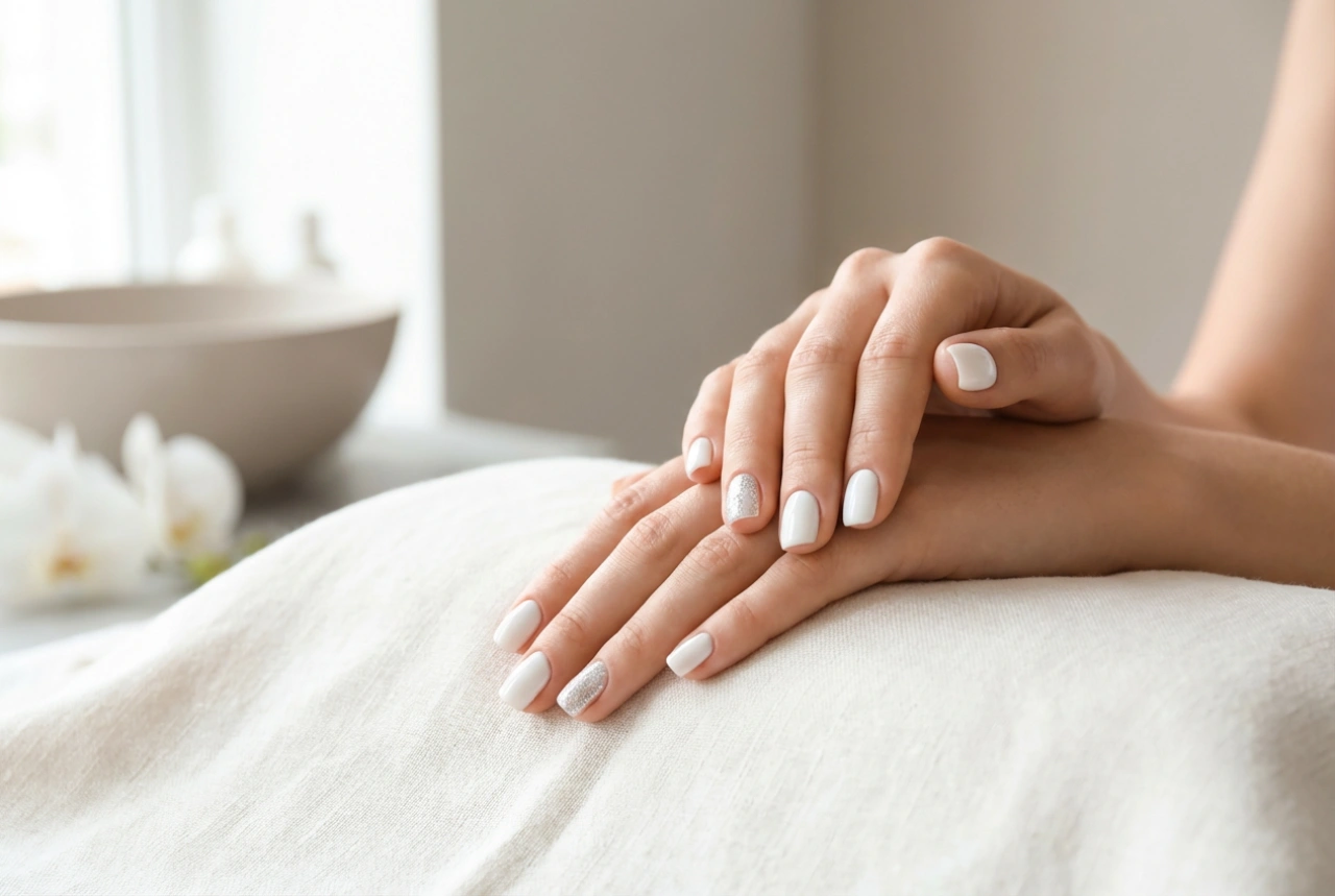 Paznokcie białe ze srebrnym akcentem: proste zdobienia i wykończenie