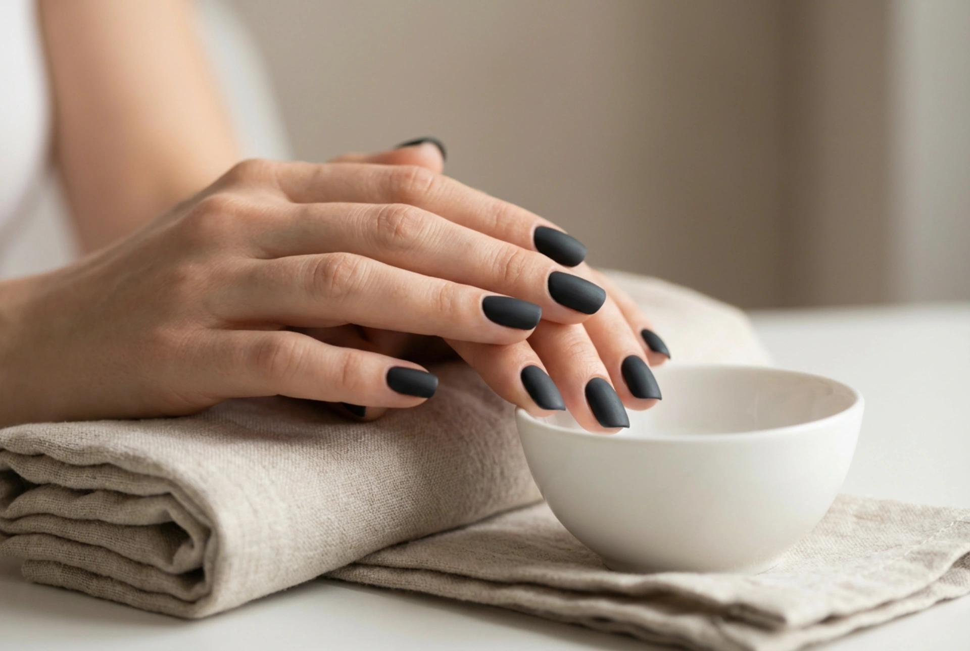 Czarne wykończenie na mat: paznokcie czarne matowe bez plam i połysku