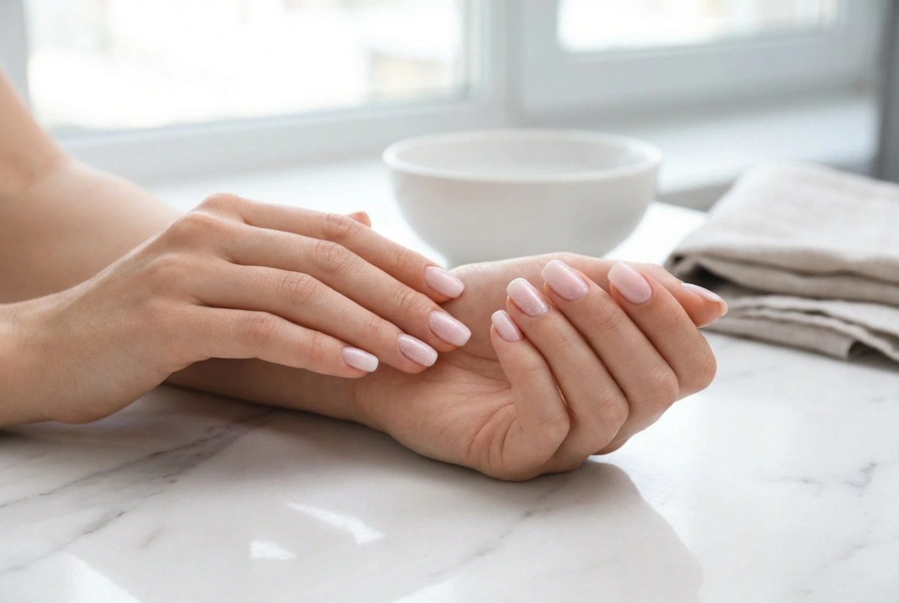Paznokcie ombre jasne z brokatem: delikatny blask bez prześwitów