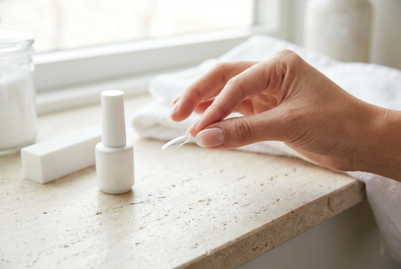 Przezroczyste tipsy: dobór kształtu, klejenie, matowienie i zabezpieczenie