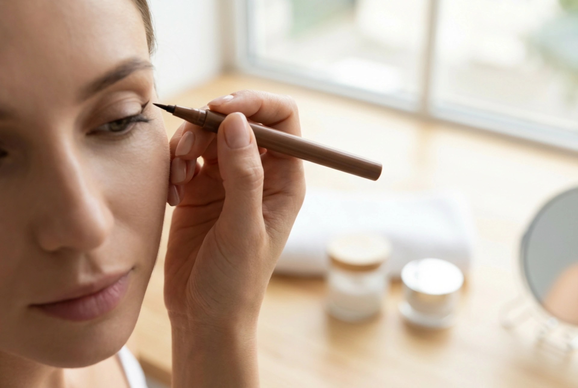 Brązowy eyeliner w pisaku: precyzyjna kreska, kształty i korekta błędów