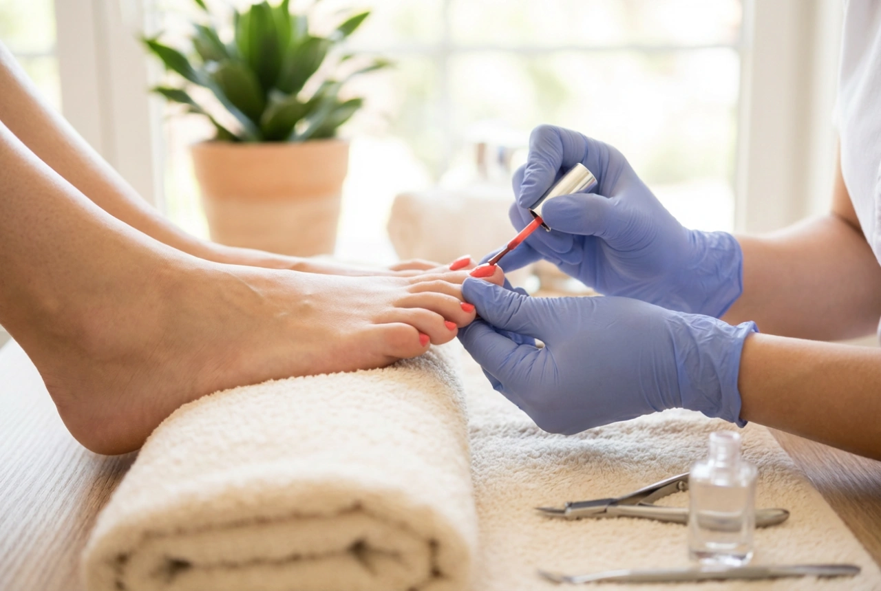 Pedicure hybrydowy na stopach: przygotowanie płytki, malowanie, wykończenie