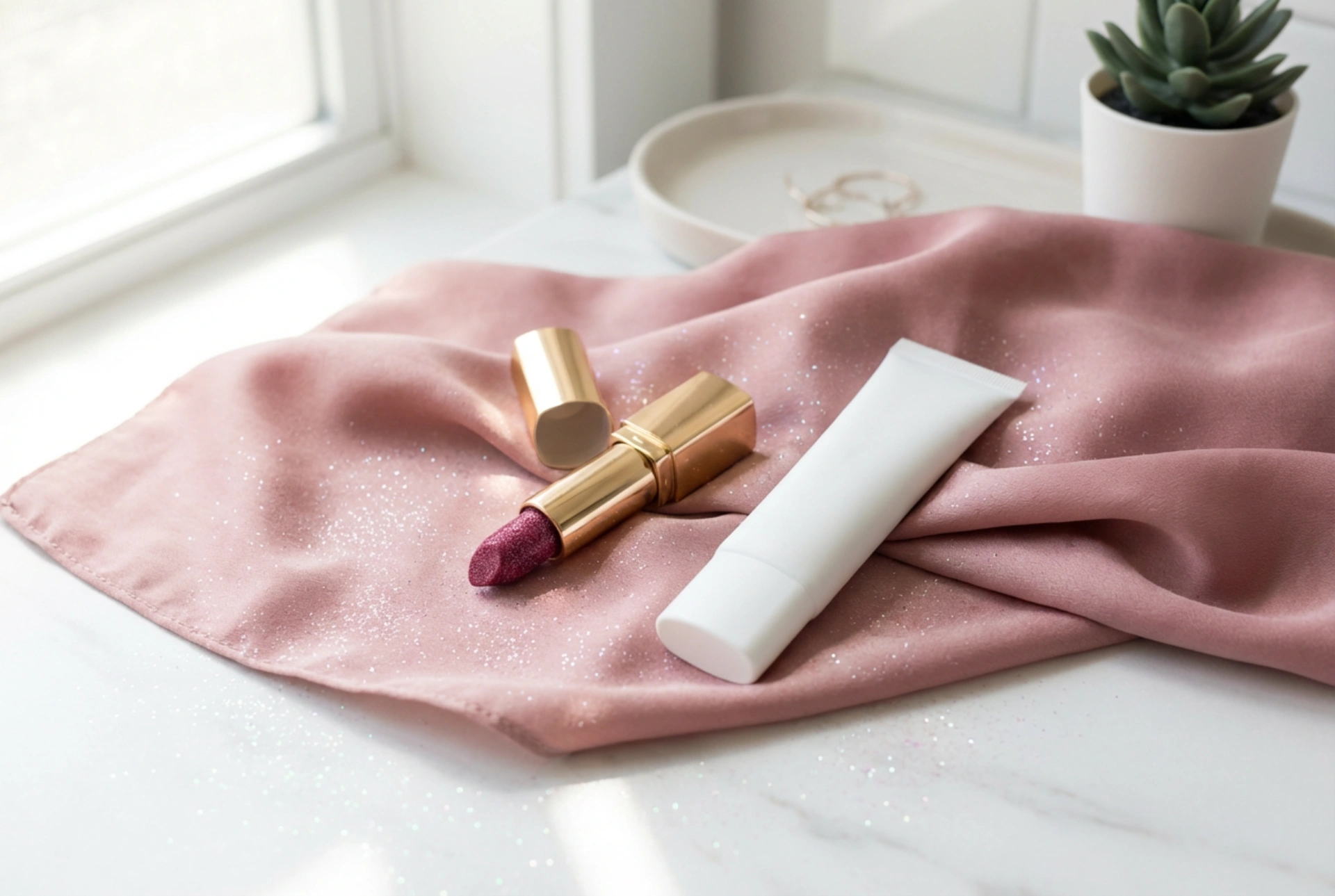 Pomadka brokatowa: jak łączyć z bazą i utrwalić połyskujący efekt